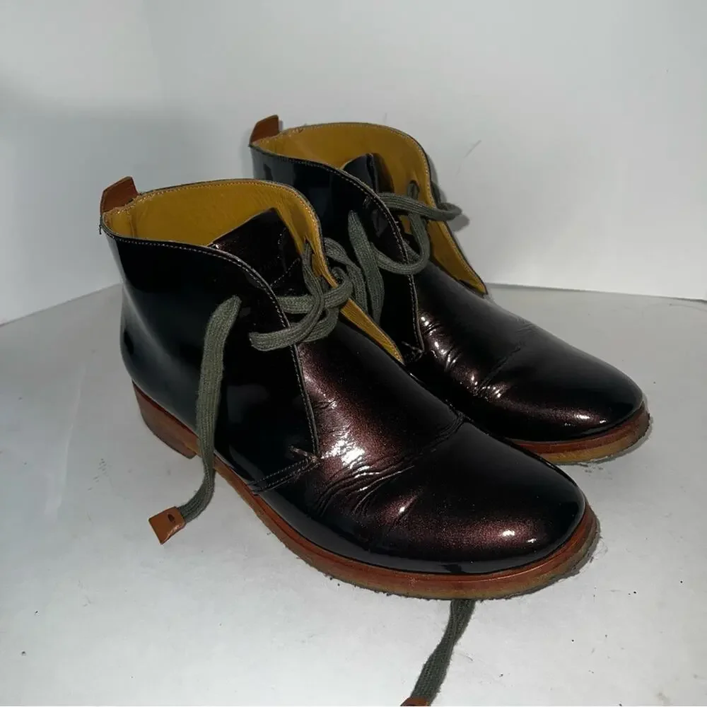 BERNARDO academia patent leather lace up booties 6